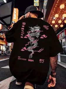 Pink Dragon NYC Streetwear 100% Cotton Graphic T-Shirt– 2D Print, suitable for sports, travel and everyday wear, regular fit, knit fabric, suitable for everyday wear, makes a great gift.Graphic tee,90s graphic tees,men's t shirts,funny graphic tee