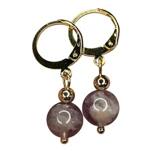 Huggie Hoop Amethyst Dangle Earrings Gold Plated Leverback Hooks Jewelry with Elegant Amethyst Beads and Gold Accents for Versatile Wear
