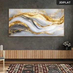 Modern Abstract Gold Fluid Art Canvas - Gray and Gold Living Room Bedroom Decorative Artwork