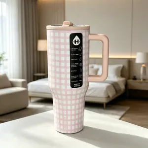 HydroJug 40oz, Stylish Water Bottle, Stainless Steel Cup, Straw Cup, Portable Drinkware, Reusable, Travel Drink Cup, Ideal For Fitness & Outdoor Use, Pink Plaid