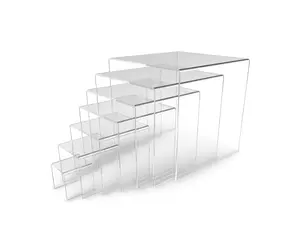 FixtureDisplays® Seven Riser Combo 2", 3", 4",5",6",7",8" Cube 3-Sided Clear Plexiglass Pedestal Lucite Acrylic Display Risers Jewelry Showcase Fixtures - 1/8" Thick 16905-7SIZE-CLEAR-NEW-NF