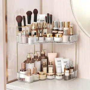 2-Tier Corner Bathroom Counter Organizer, 2-tier bathroom organizer,Countertop Perfume Tray and Vanity Organizer, Makeup Cosmetic Storage, Corner Storage Organizers for Bathroom, Dresser, Kitchen outdoorfun