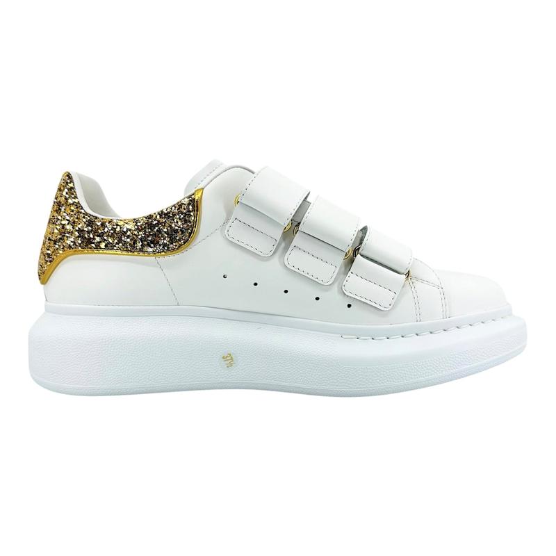 Alexander McQueen Larry Oversized Strap Sneaker Low Glitter White Gold