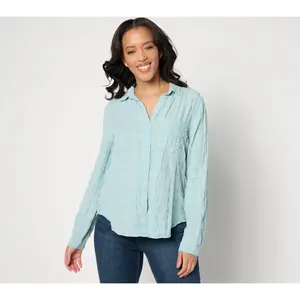 Side Stitch Long-Sleeve Button-Front Shirt