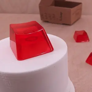 ResinKeyWorks Red-Orange Blank 1U Accent Keycaps, Transparent Hand Polished Resin OEM Caps with MX stems