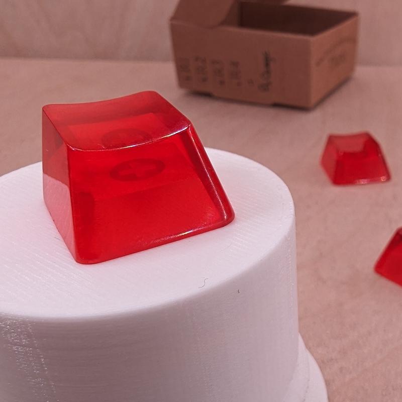 ResinKeyWorks Red-Orange Blank 1U Accent Keycaps, Transparent Hand Polished Resin OEM Caps with MX stems