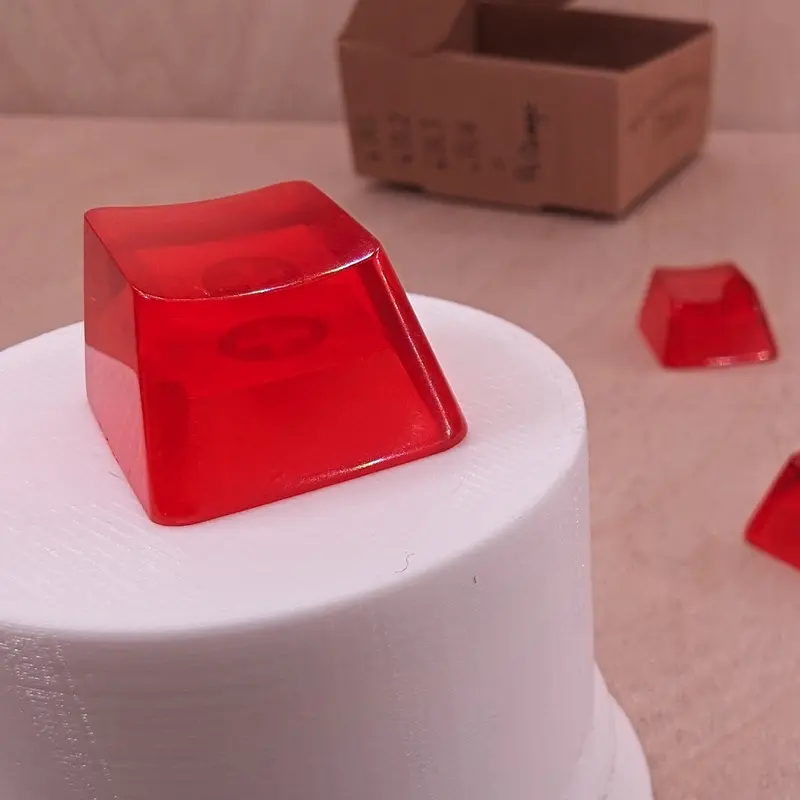 ResinKeyWorks Red-Orange Blank 1U Accent Keycaps, Transparent Hand Polished Resin OEM Caps with MX stems