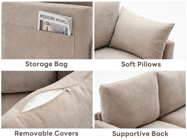 Sectional  Cloud Sofa with Ottoman – Cozy Modular Couch for Relaxing, Lounging & Everyday Living, Khaki