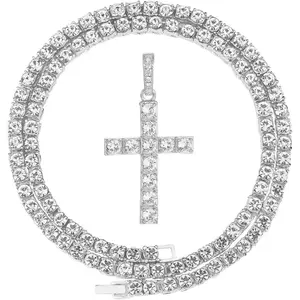 Gold/Silver Diamond Cross Pendant Necklace for Men and Women-24 Inch Iced Out Chains with Cross Pendant