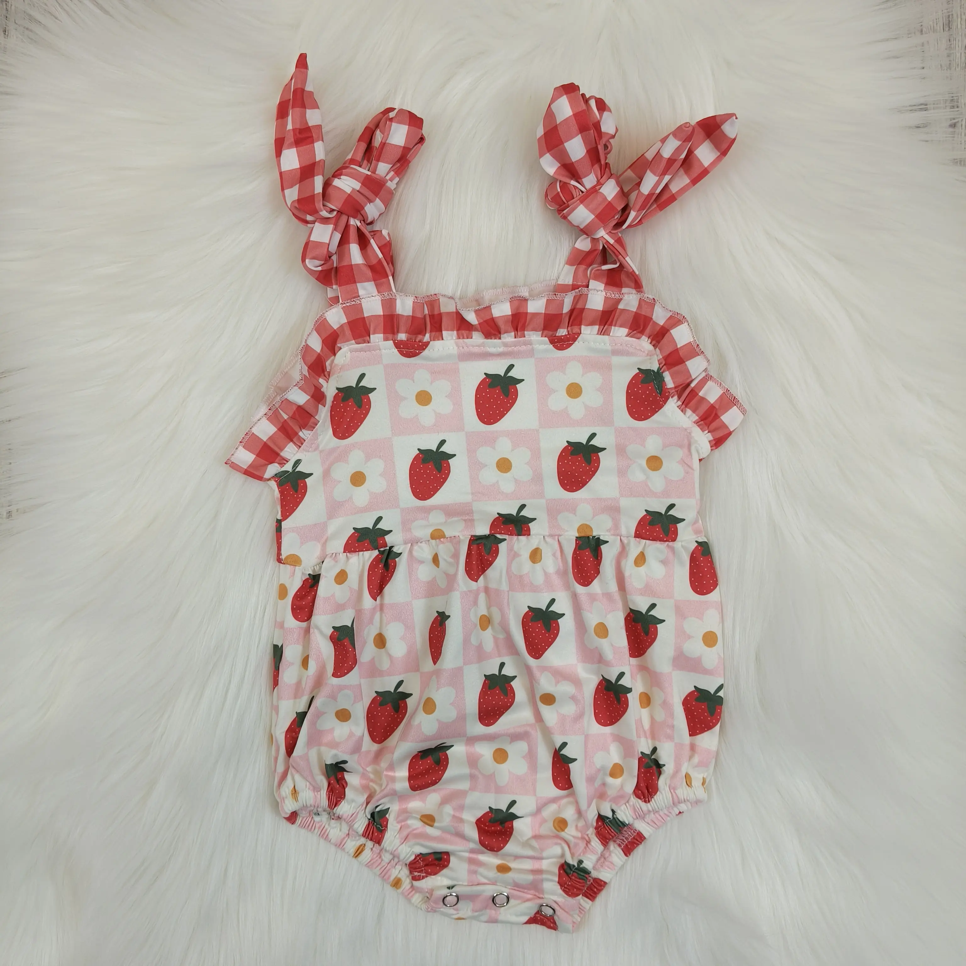 Baby Girl Clothes Halter Bodysuit SR0978 - Cute Floral Strawberry Pink Romper for Sleepwear, Sweet, Halter Neck, Fitted, Rompers, Sleeveless