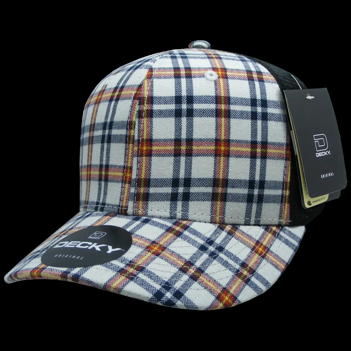 212 MAIN Unisex Cotton-Nylon 6-Panel Mid-Crown Structured Plaid Snapback Trucker Hat, 6018-177 177-Black, Adjustable, Mesh, 1 Size Fits Most, Adjustable Snapback Hat, Mesh Hats