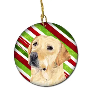 212 MAIN Small-Size Paintable Gloss-Finish Ceramic Labrador Candy Cane Ornament, Festive Christmas Home Decor, Ideal Gift Option, Paint