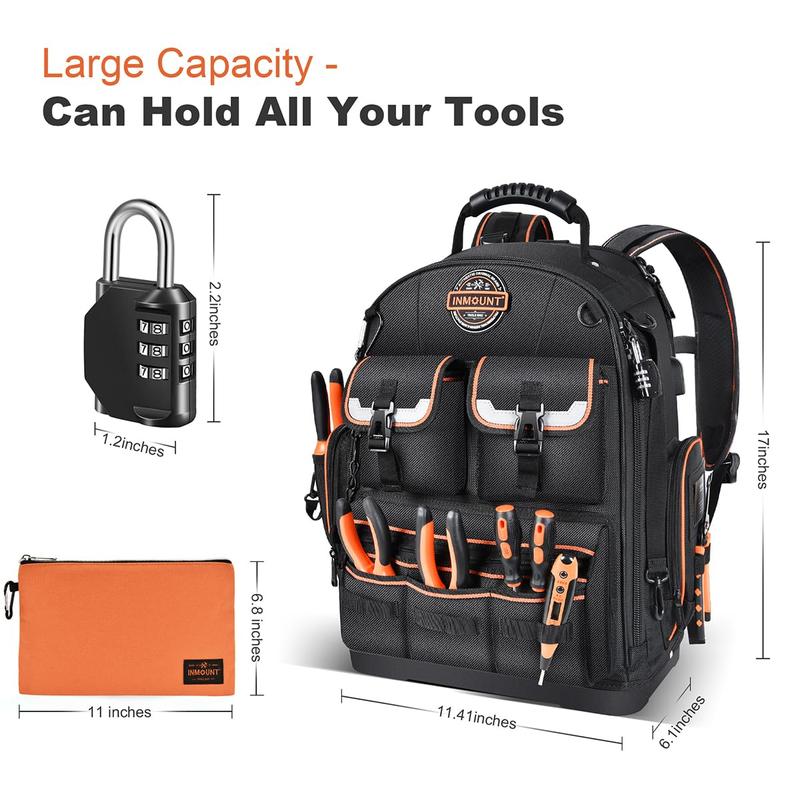 Tool Backpack with 2 Small Tool Bags - LOKASS Tool Backpack Heavy Duty Tool Organizer, Water-resistant HAVC Tool Backpack Electrician Tool Box with Molded Base