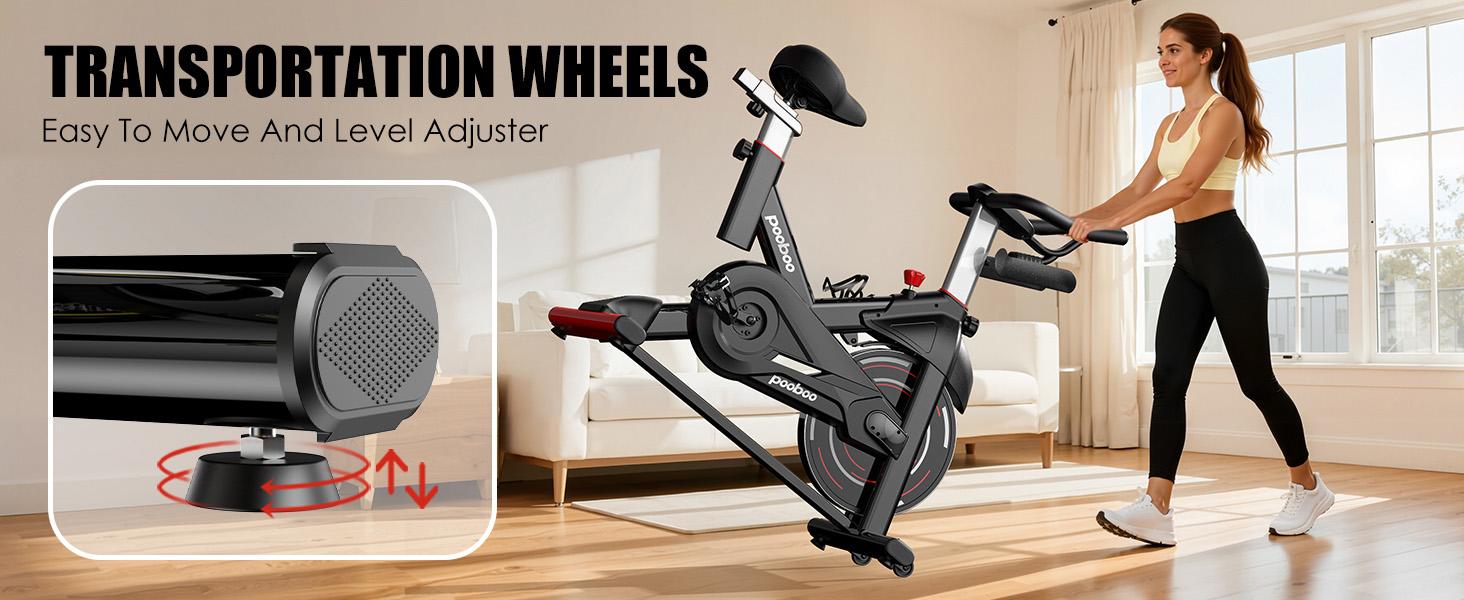 pooboo Exercise Bike, Indoor Fitness Cycling with Adjustable Magnetic Resistance, Stationary Bike with LCD Monitor for Home Gym, Comfortable Seat