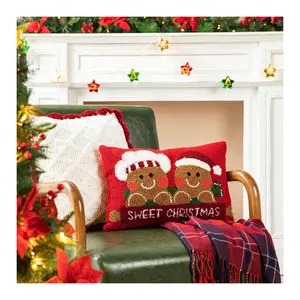 Glitzhome 18"L Hooked Gingerbread Boy & Girl Pillow