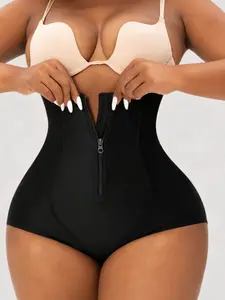 1 Count Women's High Waist Zipper Shapewear Shorts, High Stretch Girdle, Adjustable Hooks Closure Comfortable Body Sculpting Briefs, Firm Tummy Control Butt Lifting Shaping, Waist Trainer, Body Sculpting Compression, Perfect For Daily Wear & Office Use