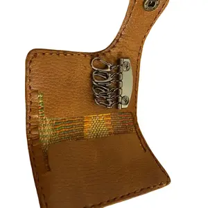 USA Handmade Leather Keychain Fob Holder with Material Insert and Secure Key Hooks for Everyday Use