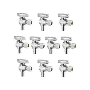VEVOR 10 Pack Angle Stop Valve,  Water Shut Off Valve 1/2" PEX x 3/8" OD Compression, 1/4 Turn Chrome Plated Brass Shutoff Valves for Bathroom Kitchen Toilet Shower Plumbing