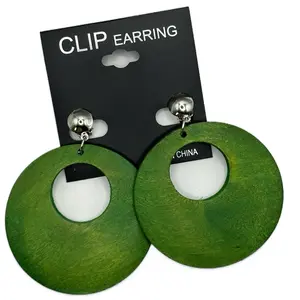 Donut Style Wood Earrings Bright Colors CLIP ON Ethnic