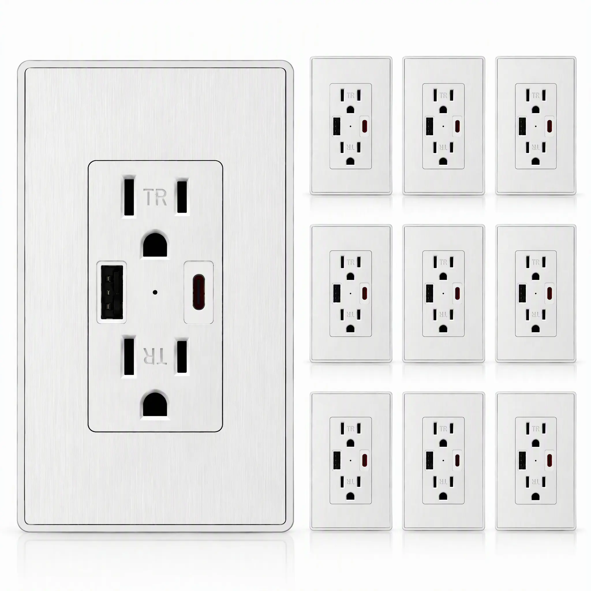 1-10Pcs USB Charger Wall Outlet 15 Amp Duplex Tamper Resistant Receptacle Plug with Type A & Type C Dual USB Ports Wall Plate Included White