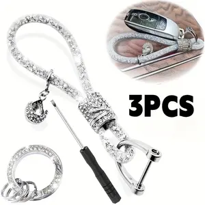 3pcs Bling Car Keychain- Glitter Rhinestone Keychain Ring Strap- for Women- Car Key Decorations- Perfect Gift for Birthday, Christmas& Holidays, Mother's Day gift