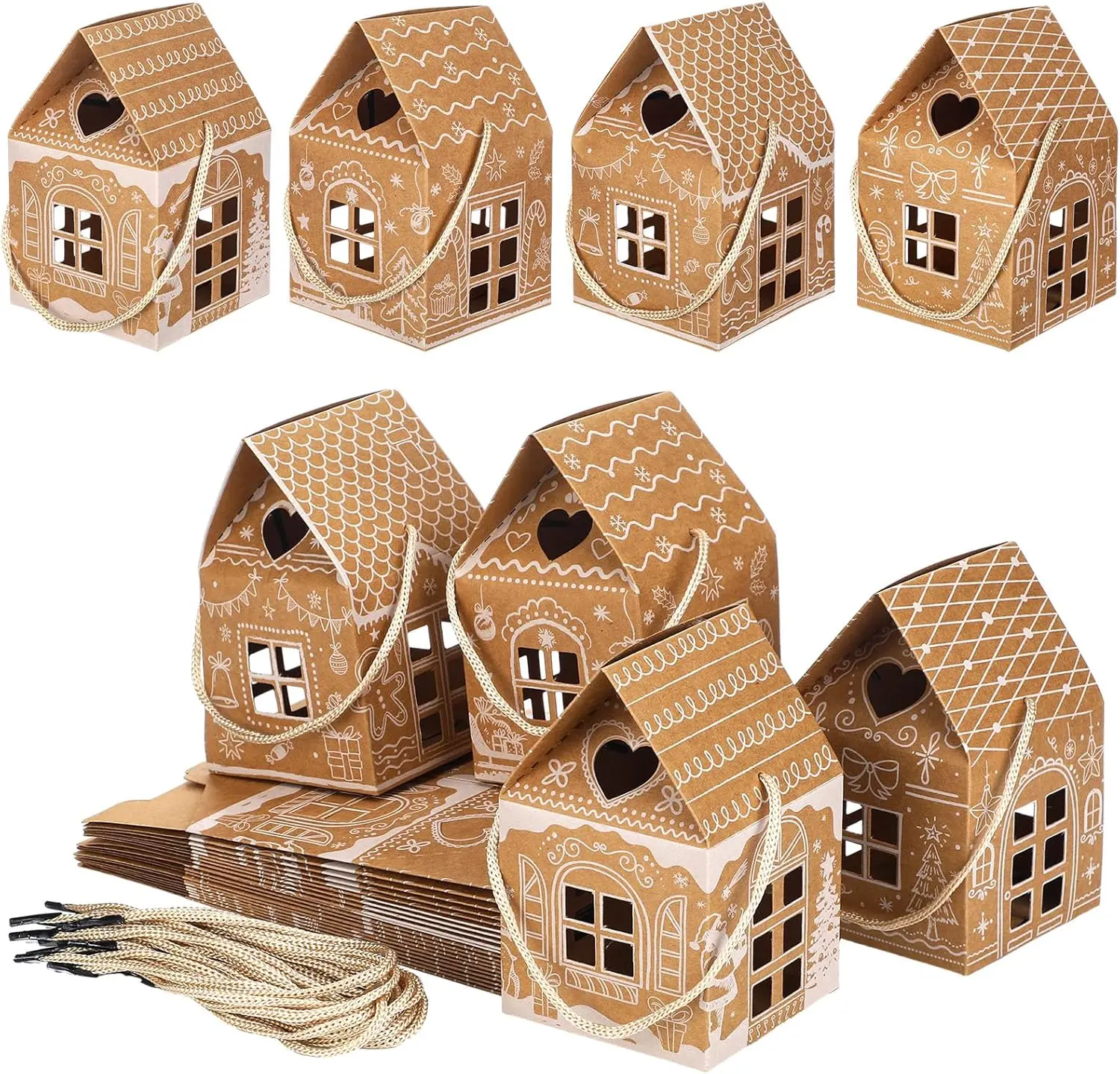24 count Christmas  Boxes Candy Gingerbread House Mini Christmas Party Favor Box Small Paperboard  Container for Xmas Holiday Party  Cookie Goodie Snack Packaging