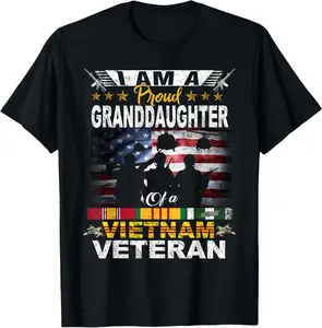 100% Cotton Proud Granddaughter Of A Vietnam Veteran US Flag Veteran Day T-Shirt