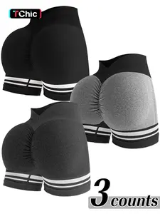 Women's Striped High Waist Gym Shorts, Active Athletic Shorts, Breathable Comfortable Yoga Shorts, High Elasticity Fitness Casual Wear, Ideal for Workouts & Daily Use