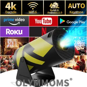Olymmons HY300 Pro Mini Portable Projector, 4K/260 ANSI Smart Projector With WiFi 6 Bluetooth 5.0, Screen Adjustment, Home Theater Video  2025 mini  projector Portable Bluetooth android  projector Portable Audio Black Gold astronaut projector