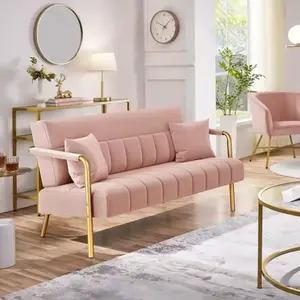 56.5" W Modern Loveseat 2 Seater Sofa Luxurious Velvet Fabric Couch with Gold-Tone Metal Arms and Legs for Bedroom, Office, Studio