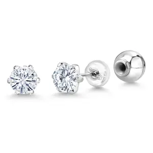 Gem Stone King 1.60 Cttw PT900 Platinum 900 Six Prong 6MM Round Moissanite Stud Earrings For Women Men