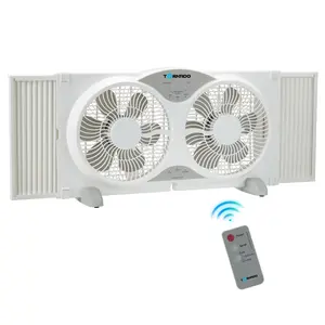 Tornado 9 Inch Window Fan with 3-Speed Settings and Detachable Base, Remote Control Window Fan for Home, Dual Fan, 23.5-35.4 Inch Expandable, 3 Function Modes (Cooling/Exhaust/Circulation), White
