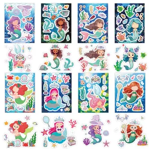 8pcs/set New Creative Cartoon Mermaid Collage Sticker DIY Water Cup Decoration Parent-child Interactive Waterproof Sticker