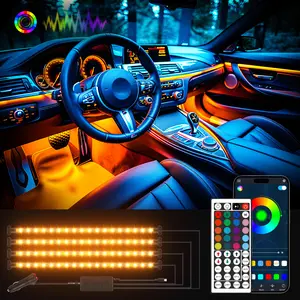 Dreamizer 4PCS Car LED Interior Lights 72 LED Neon Car Lights DC 12V Multicolor Music Strip Light Under Dash Lighting Kit Floor Decor Atmosphere Strip Lamp Car Accessories with Sound Active and APP Function