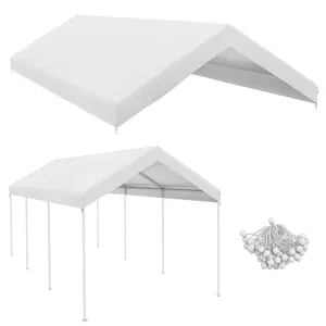 Outsunny 20' x 10' Carport Replacement Top Canopy Cover for Model 84C-207WT or 84C-386V00WT, Waterproof and UV Protected Garage Car Port Cover with Ball Bungee Cords, White (Only Cover)