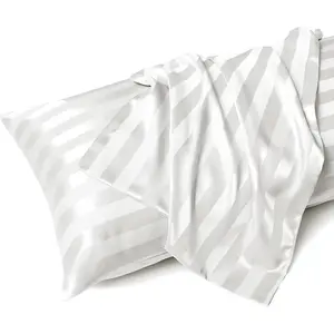 MR&HM Satin Body Pillow Cover, 20X54 Inches Body Pillow Case for Adults, Silk Satin Cooling Body Pillow Pillowcase with Envelope Closure (20X54, Ivory Striped) MR&HM