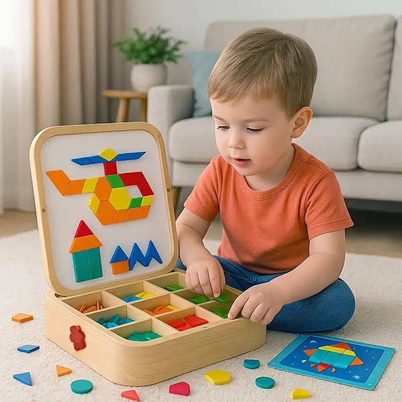 288pcs Wooden Geometric Tangram Puzzle for Beginner Kids 3-4 Years - Creative Learning Toy, Aids in Early Childhood Intelligence Development, Boosts Imagination (Educational Game)