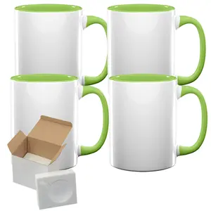 4-Pack 15oz Light Green Inside Handle Sublimation Mugs | Foam Shipping Box Included