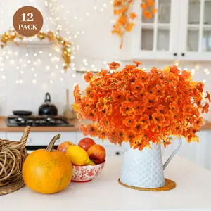 Der Rose 12 Bundles Faux Artificial Mums for Outdoors Thanksgiving Fake Fall Flowers Plants Fall Decoration UV Resistant for Outside Home Porch Patio Garden Decor（Orange）