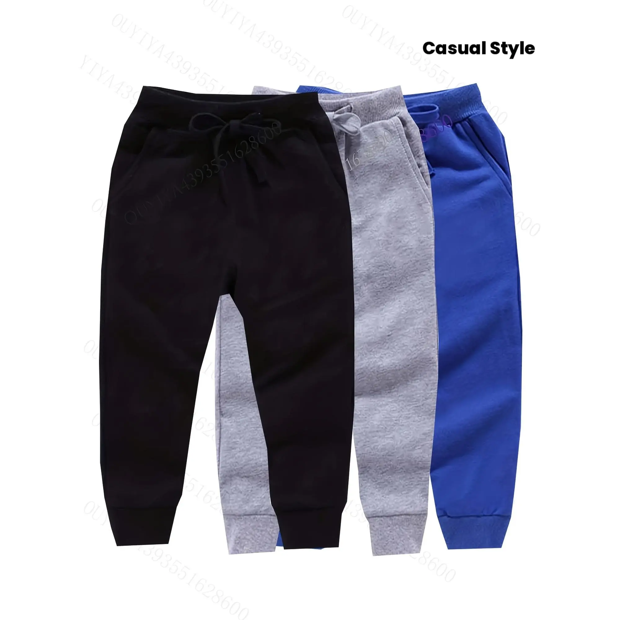 Boys' 3-Piece Korean-Style Plain Casual Set - Casual Wear, Plain Look, Solid Colors, Multi-Ages, Loose-Waistband Sweatpants, Spring & Summer New Collection, Black/Gray/Blue, Outdoor Ready