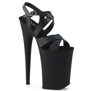 Pleaser Infinity-997 Women's Elegant Heeled Sandals - Black Vegan Leather Strappy Platform Footwear, Glamorous All-Seasons High Shoe