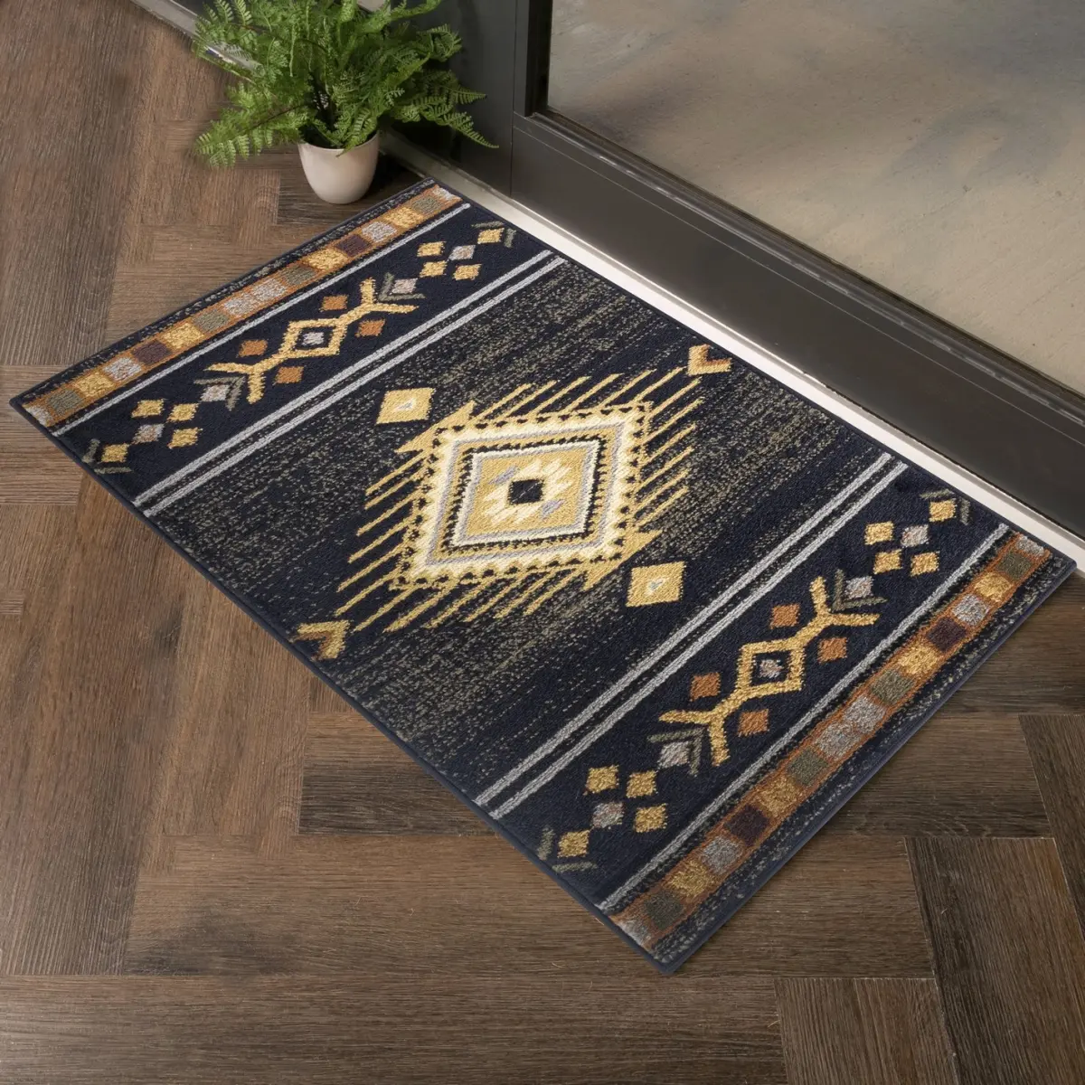Conrad Trading YLS4001 2x3 ft Black Southwest Design Machine-Made Rectangle Rug, Traditional Motif, Polypropylene Pile Weave, Jute Backing, for Home Interior Indoor Decor