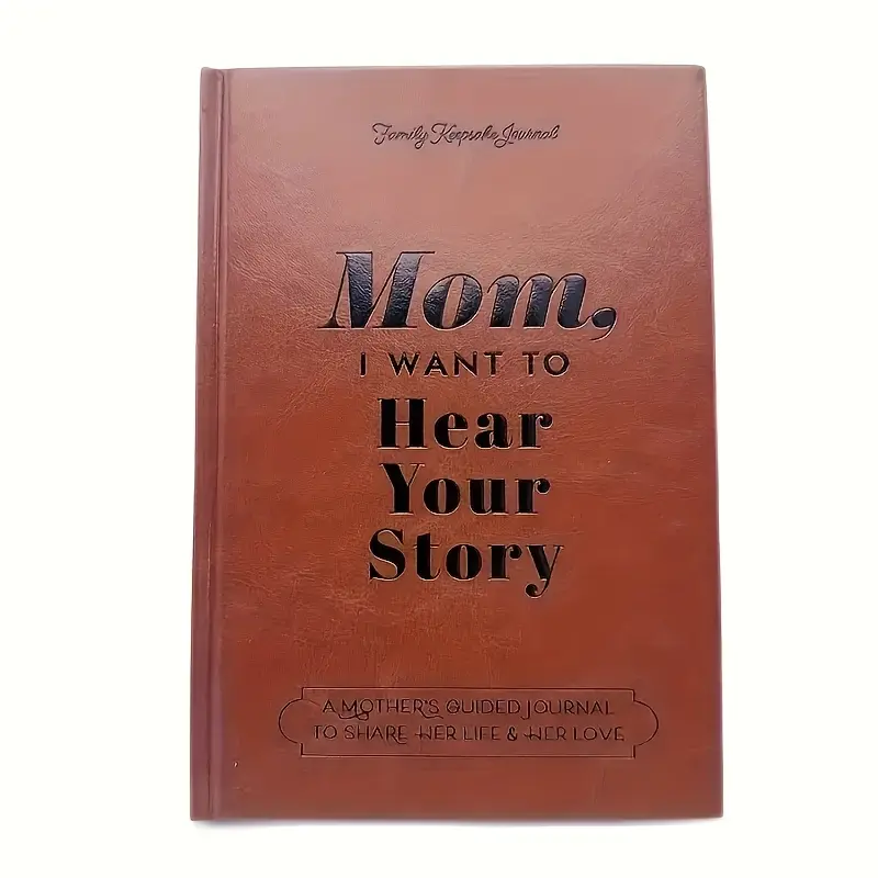 Everyday comfort, faux leather-bound 'Mom, I Want to Hear Your Story' diary - English hardcover personal storage box, an ideal gift for parents to share their life and love, a family commemorative diary with inspirational quotes, Daily Guided Journal