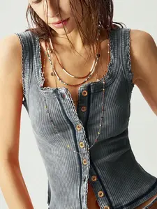 Bohemela Women's Solid Color Knit Off-Shoulder Fitted Casual Tank Top Free People Jean Tops Jeans Denim Ribbed Tank Top