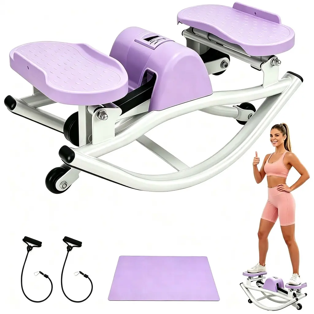 Portable Lateral Stepper Exercise Machine with Smart Monitor, Silent Swivel Rocking Stepper with Exercise Bands for Women Full Body Home Fitness