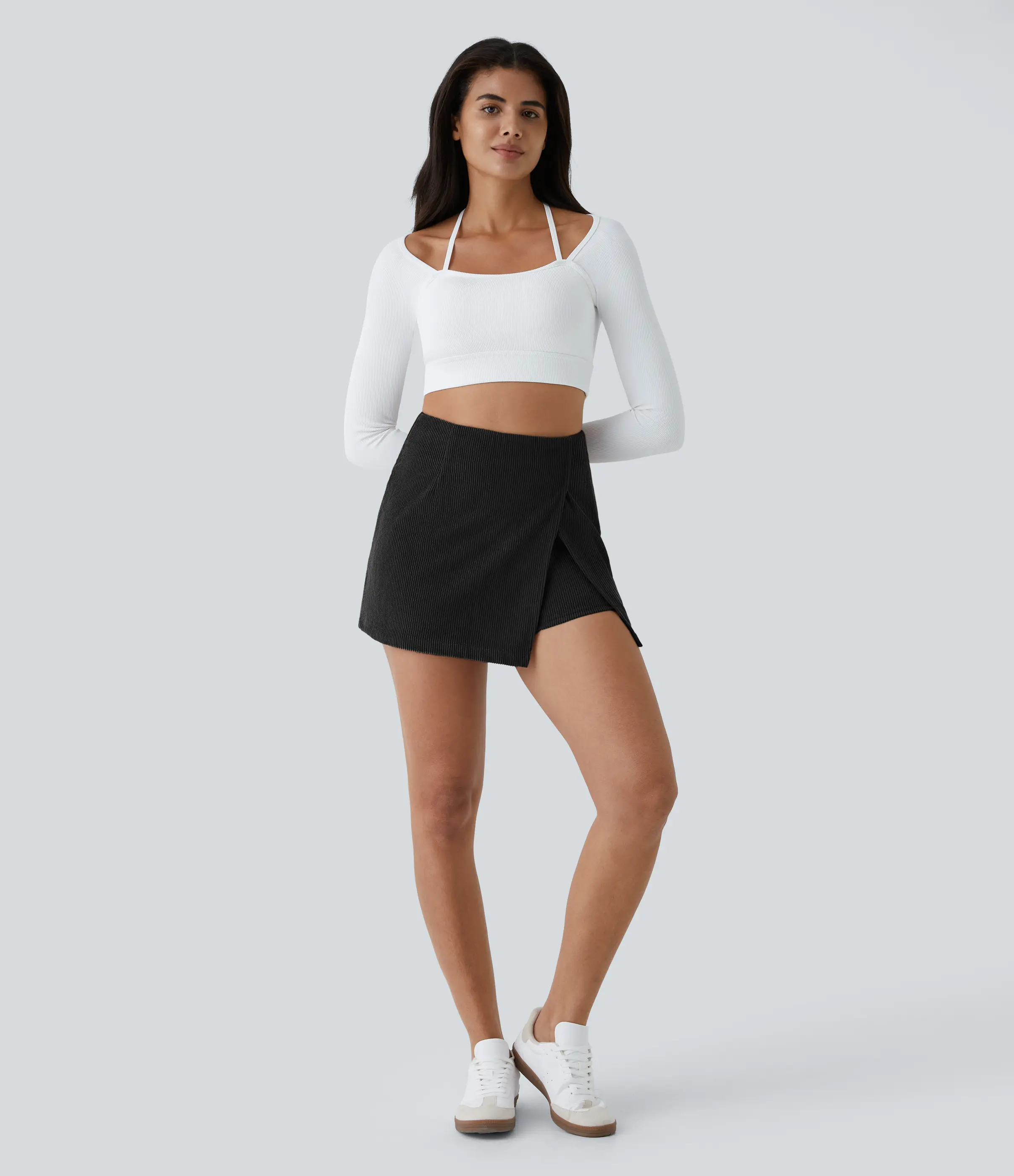 Halara High Waisted Invisible Zipper A-Line & Slit 2-in-1 Corduroy Casual Skirts Halara High Waisted Invisible Zipper A-Line & Slit 2-in-1 Corduroy Casual Skirts