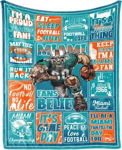 Miami Football Throw Blanket 80"x60", Football Team Color Gifts for Miami Fans, Football Lovers Gifts, Super Cozy Soft Living Room Flannel Blanket