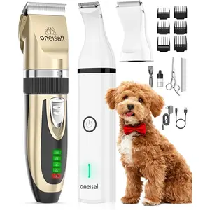oneisall Dog Clippers and Dog Paw Trimmer Kit 2 in 1 Low Noise Cordless Dog Clippers for Grooming Pet Hair Trimmers for Small and Large Dogs Cats Animals