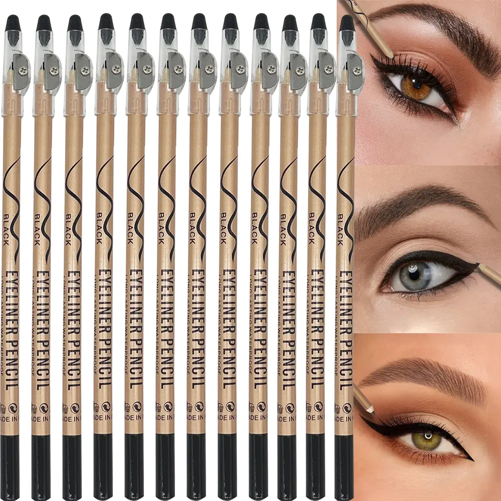 12 piece eyeliner pencil set, lasting for 12 hours, smooth, easy to apply, waterproof, sweat proof, non smudging, eyeliner pencil set, Eyeliner Makeup, Eyeliner For Waterline, Wing Eyeliner, Eyeliner Kit