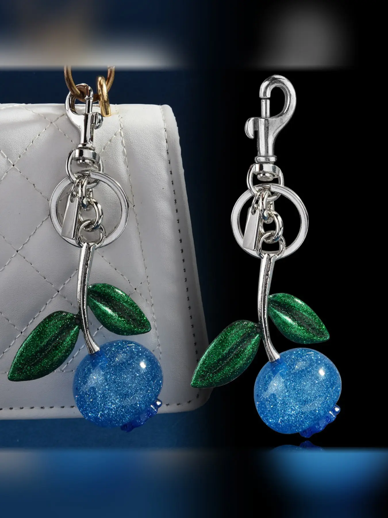 Creative Crystal Blueberry Keychain Bag Charm, Elegant Fruits Design, Perfect for College Style and Sweet Cool Looks, All Seasons Accessory, Keychain For Bags